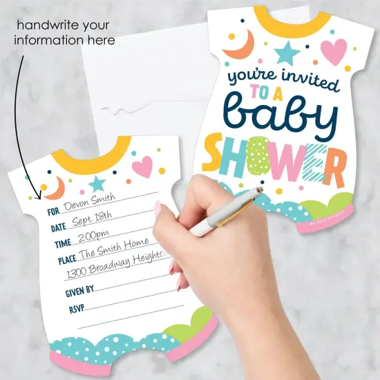 Big Dot of Happiness Colorful Baby Shower - Shaped Fill-In Invitations - Gender Neutral Party Invitation Cards with Envelopes - Set of 12 {3}