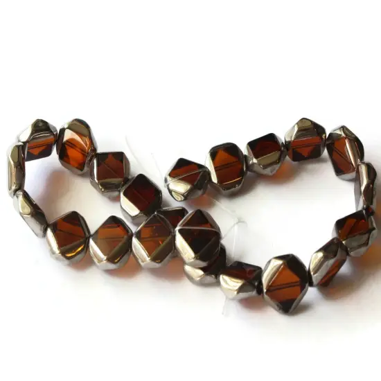 22 14mm Silver Rimmed Glass Brown Octagon Window Beads {4}