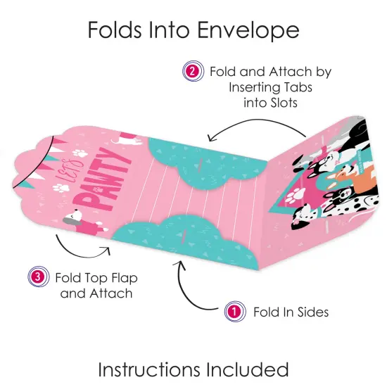 Big Dot of Happiness Pawty Like a Puppy Girl - Fill-In Cards - Pink Dog Baby Shower or Birthday Party Fold and Send Invitations - Set of 8 {6}