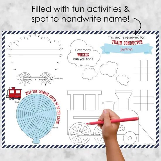 Big Dot of Happiness Railroad Party Crossing - Paper Steam Train Birthday Party Coloring Sheets - Activity Placemats - Set of 16 {3}