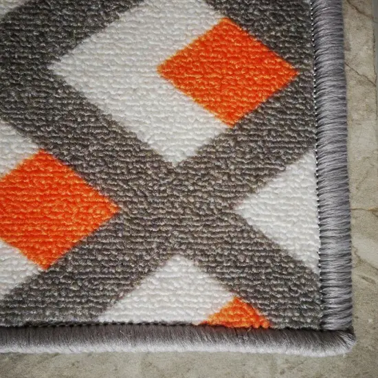 Deerlux Modern Living Room Area Rug with Nonslip Backing, Geometric Gray and Orange Trellis Pattern {4}