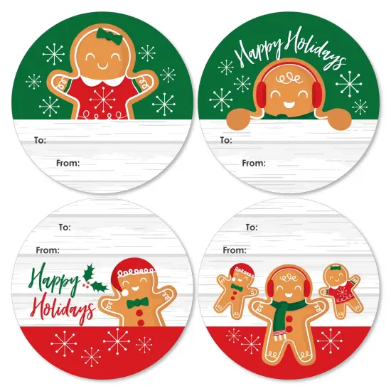 Big Dot of Happiness Gingerbread Christmas - Round Gingerbread Man Holiday Party To and From Gift Tags - Large Stickers - Set of 8 {7}
