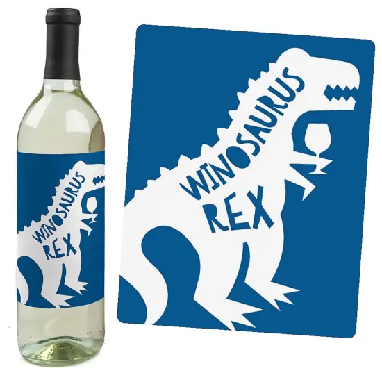 Big Dot of Happiness Roar Dinosaur - Dino Mite T-Rex Party Decorations for Women and Men - Wine Bottle Label Stickers - Set of 4 {6}