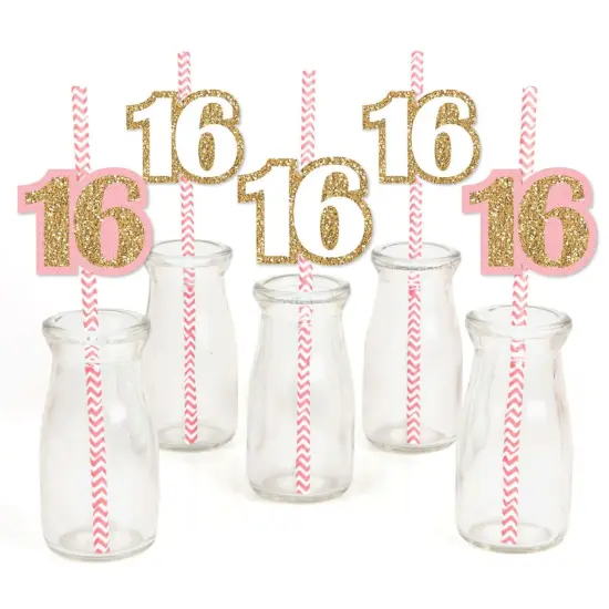 Big Dot of Happiness Sweet 16 - Paper Straw Decor - Birthday Party Striped Decorative Straws - Set of 24 {1}