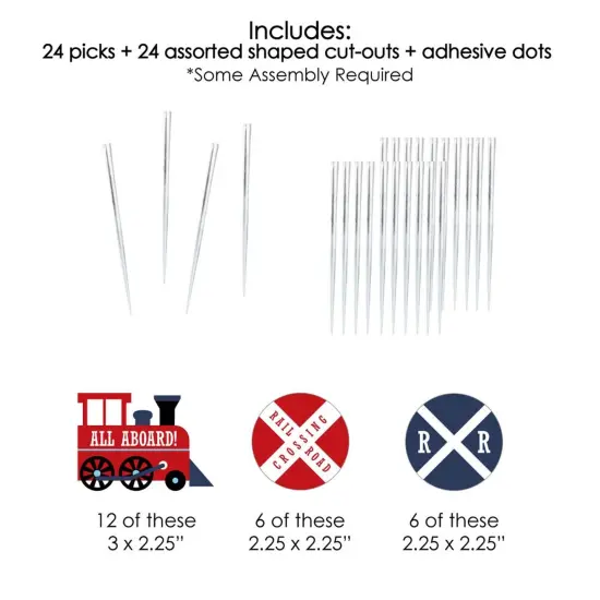Big Dot of Happiness Railroad Party Crossing - Dessert Cupcake Toppers - Steam Train Birthday Party or Baby Shower Clear Treat Picks - Set of 24 {7}