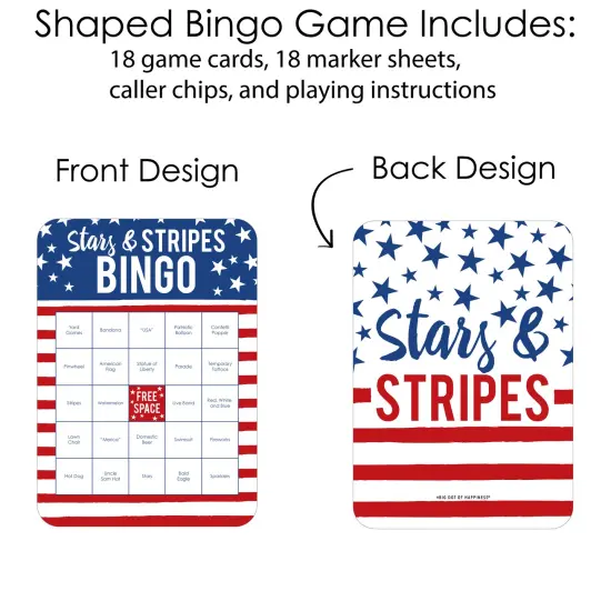 Big Dot of Happiness Stars & Stripes - Bar Bingo Cards and Markers - Patriotic Party Shaped Bingo Game - Set of 18 {4}