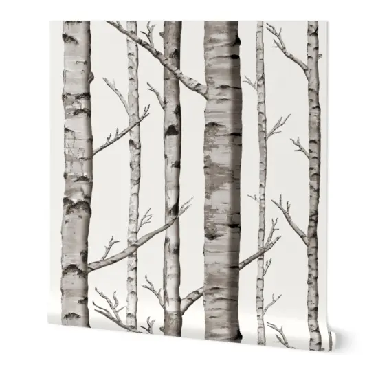 Peel & Stick Wallpaper 2FT Wide Grey Woodland Forest Aspen Birch Winter Cabincore Custom Removable Wallpaper by Spoonflower {7}