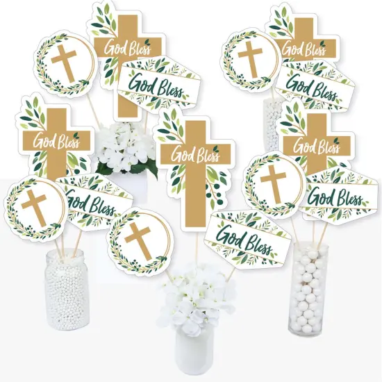Big Dot of Happiness Elegant Cross - Religious Party Centerpiece Sticks - Table Toppers - Set of 15 {3}