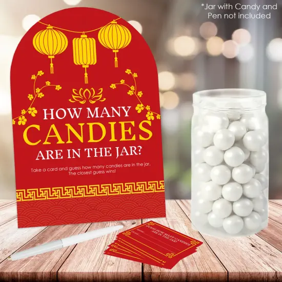 Big Dot of Happiness Lunar New Year Game - How Many Candies - 1 Stand and 40 Cards - Candy Guessing Game {3}