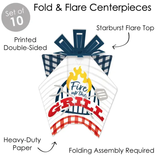 Big Dot of Happiness Fire Up the Grill - Table Decorations - Summer BBQ Picnic Party Fold and Flare Centerpieces - 10 Count {4}