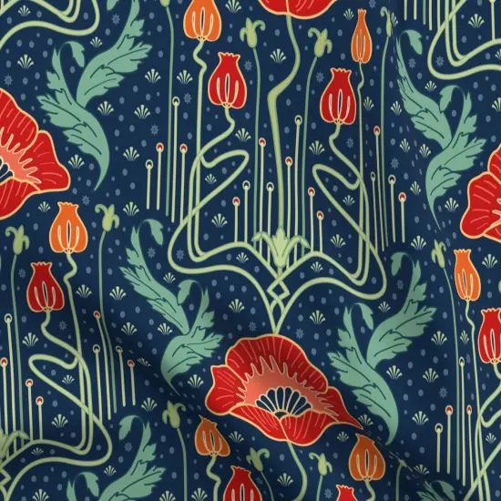 Various Fabrics by the Yard or Fat Quarter Art Nouveau Whimsical Floral Vintage Inspired Red Poppies Luxe Deco Custom Printed Fabric by Spoonflower {5}