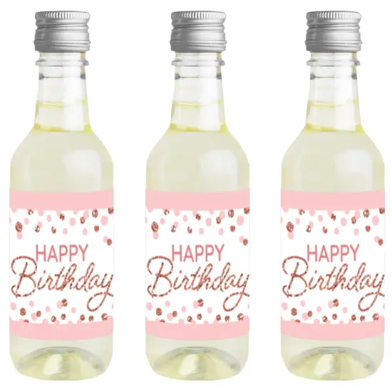 Big Dot of Happiness Pink Rose Gold Birthday - Mini Wine & Champagne Bottle Label Stickers - Happy Birthday Party Favor Gift - Set of 16 {1}
