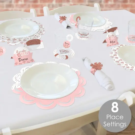 Big Dot of Happiness Bride Squad Rose Gold Bridal Shower or Bachelorette Party Paper Charger and Table Decorations Chargerific Kit Place Setting for 8 {3}
