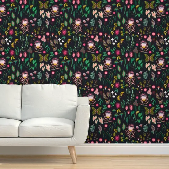 Peel & Stick Wallpaper 2FT Wide Leaf Floral Study Dark Large Flowers Botanical Tropical Black Nature Custom Removable Wallpaper by Spoonflower {5}