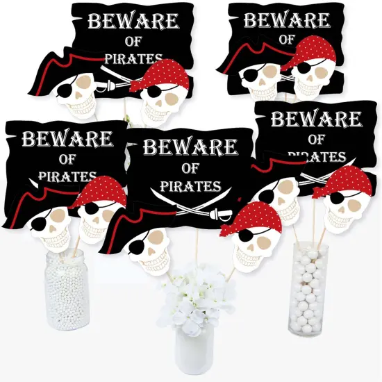 Big Dot of Happiness Beware of Pirates - Pirate Birthday Party Centerpiece Sticks - Table Toppers - Set of 15 {3}