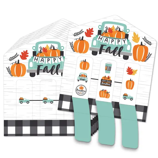 Big Dot of Happiness Happy Fall Truck - Harvest Pumpkin Party Game Pickle Cards - Pull Tabs 3-in-a-Row - Set of 12 {1}