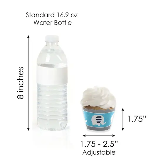 Big Dot of Happiness Blue Elephant - Cupcake Decoration - Boy Baby Shower or Birthday Party Cupcake Wrappers and Treat Picks Kit - Set of 24 {7}