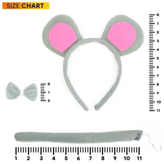 Mouse Costume Accessory Set - Grey and Pink Ears Headband, Bow Tie and Tail Accessories Set for Rat Costume for Toddlers and Kids {5}