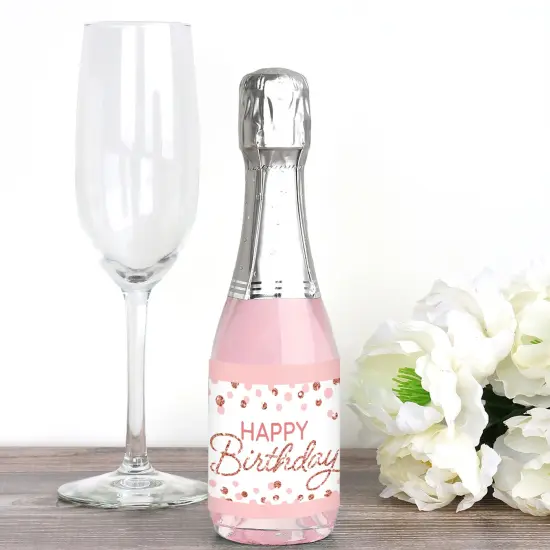 Big Dot of Happiness Pink Rose Gold Birthday - Mini Wine & Champagne Bottle Label Stickers - Happy Birthday Party Favor Gift - Set of 16 {3}