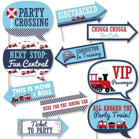 Big Dot of Happiness Funny Railroad Party Crossing - Steam Train Birthday Party or Baby Shower Photo Booth Props Kit - 10 Piece {1}