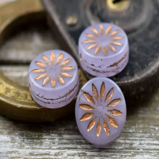 *15* 12mm Bronze Washed Lilac OpalineAster Flower Coin Beads {4}