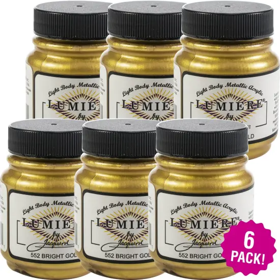 Multipack of 6 - Jacquard Lumiere Metallic Acrylic Paint 2.25oz-Bright Gold {2}