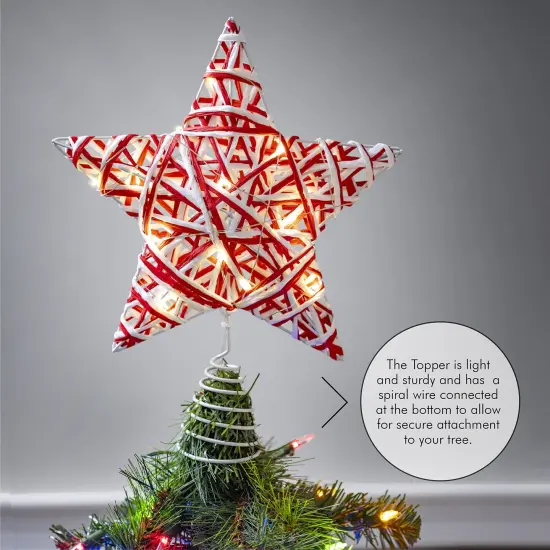 Ornativity Christmas Rattan Tree Topper &ndash; Red and White Xmas Rustic Star LED Light Up Tree Topper Ornament Decoration {3}