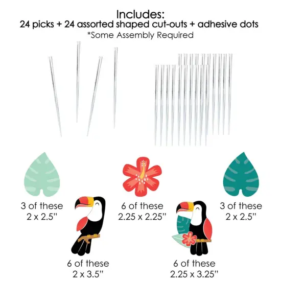 Big Dot of Happiness Calling All Toucans - Dessert Cupcake Toppers - Tropical Bird Baby Shower or Birthday Party Clear Treat Picks - Set of 24 {7}