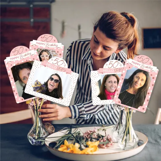 Big Dot of Happiness 50th Pink Rose Gold Birthday Party Picture Centerpiece Photo Table Toppers 15 Pc {3}