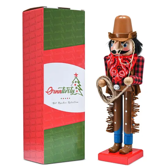 Ornativity Christmas Western Cowboy Nutcracker &ndash; Brown and Red Wooden Nutcracker Cow Boy with a Rope and Lasso Xmas Themed Holiday Nut Cracker Doll Figure Decorations {6}