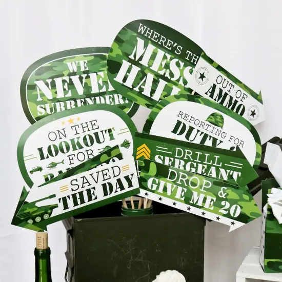 Big Dot of Happiness Funny Camo Hero - Army Military Camouflage Party Photo Booth Props Kit - 10 Piece {7}