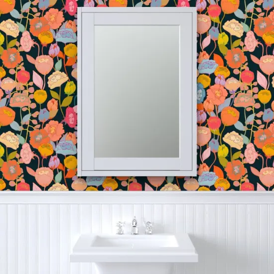 Peel & Stick Wallpaper 2FT Wide Surreal Floral Flower Faces Spooky Fantasy Tropica Hawaiian Wonderland Exotic Magical Custom Removable Wallpaper by Spoonflower {6}