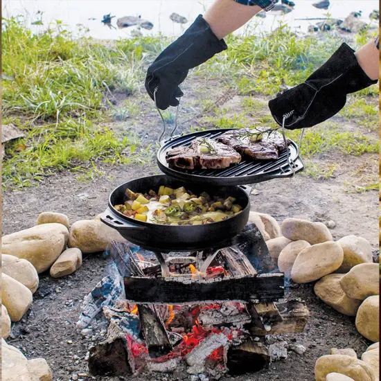 Lodge Black Leather Protective Grill Gloves One Pair {4}