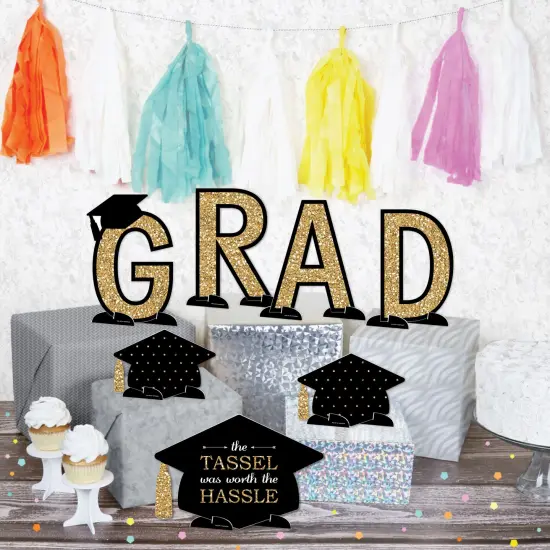 Big Dot of Happiness Gold Graduation Party Centerpiece Table Decorations - Tabletop Standups - 7 Pieces {3}