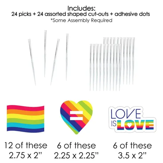 Big Dot of Happiness Love is Love - Pride - Dessert Cupcake Toppers - Rainbow Party Clear Treat Picks - Set of 24 {7}