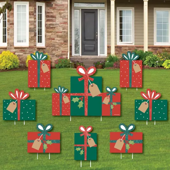 Big Dot of Happiness Happy Holiday Presents - Yard Sign and Outdoor Lawn Decorations - Christmas Party Yard Signs - Set of 8 {1}