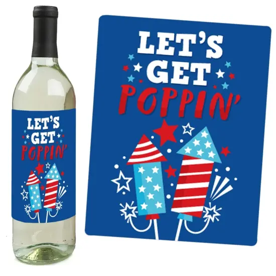 Big Dot of Happiness Firecracker 4th of July - Red, White and Royal Blue Party Decorations for Women and Men - Wine Bottle Label Stickers - Set of 4 {6}