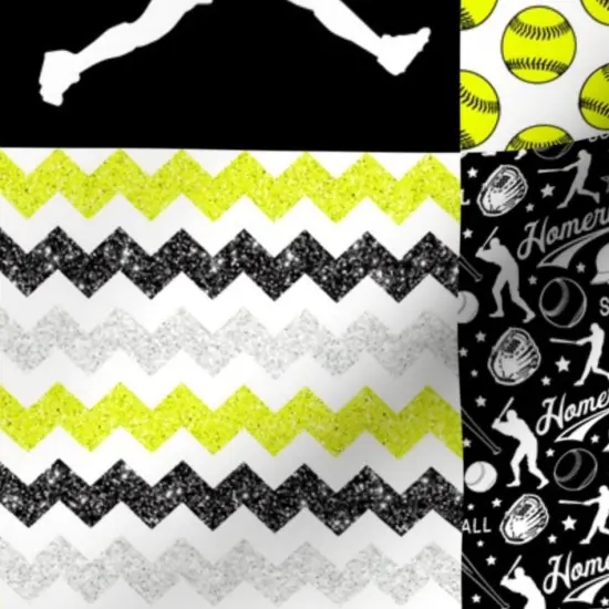 Various Fabrics by the Yard or Fat Quarter Softball Baseball Neon Yellow Black Womens Sports Girls Chevron Wholecloth Quilt Topper Cheater Custom Printed Fabric by Spoonflower {7}
