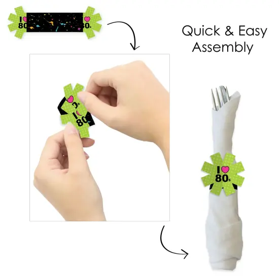 Big Dot of Happiness 80&rsquo;s Retro - Totally 1980s Party Paper Napkin Holder - Napkin Rings - Set of 24 {6}