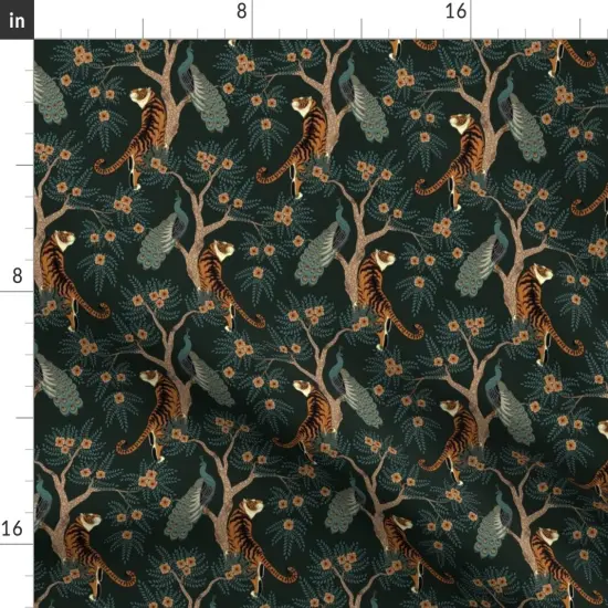 Various Fabrics by the Yard or Fat Quarter Tiger Peacock Small Scale Bird Asian Flowers Floral Chinese Tree Dark Custom Printed Fabric by Spoonflower {2}