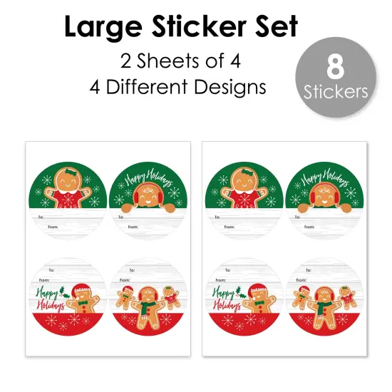 Big Dot of Happiness Gingerbread Christmas - Round Gingerbread Man Holiday Party To and From Gift Tags - Large Stickers - Set of 8 {4}
