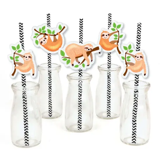 Big Dot of Happiness Let's Hang - Sloth - Paper Straw Decor - Baby Shower or Birthday Party Striped Decorative Straws - Set of 24 {1}
