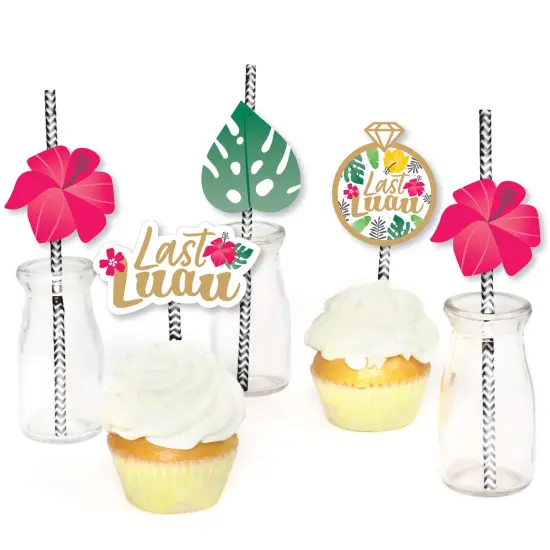 Big Dot of Happiness Last Luau - Paper Straw Decor - Tropical Bachelorette Party and Bridal Shower Striped Decorative Straws - Set of 24 {6}