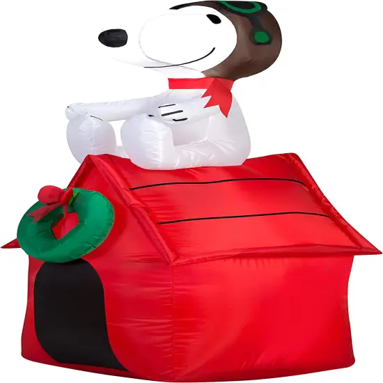3.5' Gemmy Christmas Snoopy On Doghouse w/ Wreath 19373 {1}