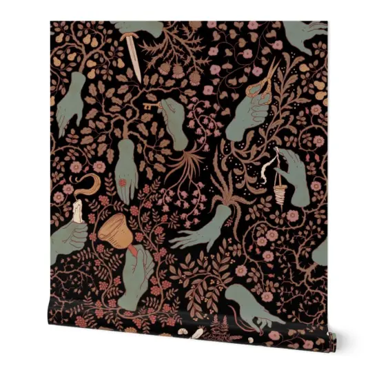 Peel & Stick Wallpaper 2FT Wide Spooky Gothic Halloween Creepy Fairytale Witchy Botanical Custom Removable Wallpaper by Spoonflower {7}