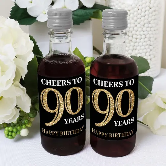 Big Dot of Happiness Adult 90th Birthday - Gold - Mini Wine & Champagne Bottle Label Stickers - Birthday Party Favor Gift for Women & Men - Set of 16 {6}