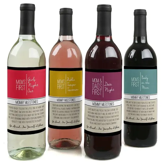 Big Dot of Happiness Mommy's First Milestones - Gift For Women - Wine Bottle Label Stickers - Set of 4 {1}