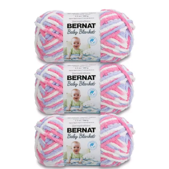 Bernat Baby Blanket Pink/Blue Ombre Yarn - 3 Pack of 100g/3.5oz - Polyester - 6 Super Bulky - 72 Yards - Knitting/Crochet {1}