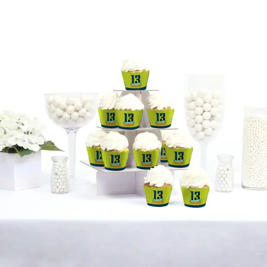 Big Dot of Happiness Boy 13th Birthday - Official Teenager Birthday Party Decorations - Party Cupcake Wrappers - Set of 12 {3}
