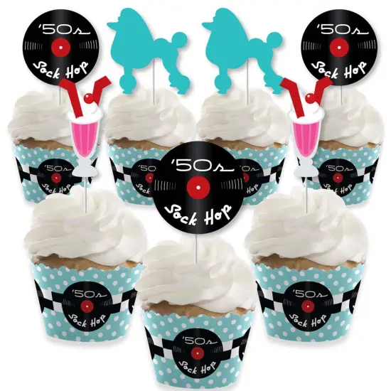 Big Dot of Happiness 50's Sock Hop - Cupcake Decoration - 1950s Rock N Roll Party Cupcake Wrappers and Treat Picks Kit - Set of 24 {1}